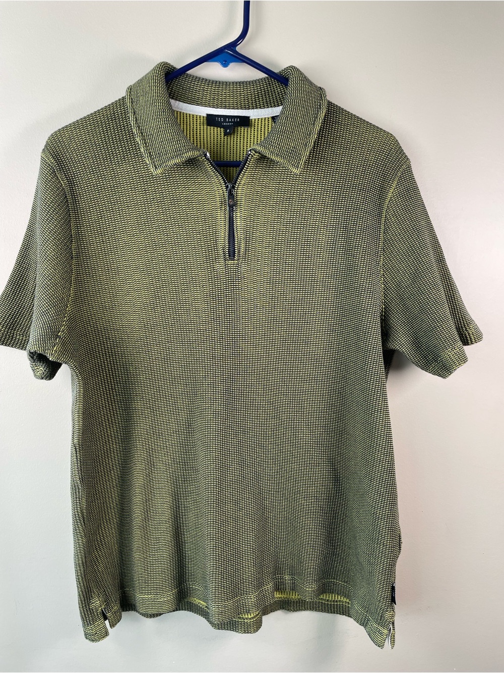 Ted Baker Olive Green Short-Sleeve Half-Zip Polo size 5 L/XL